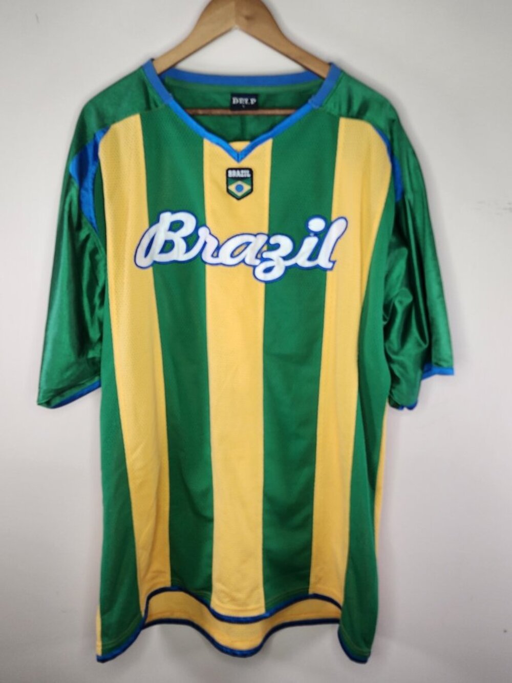 Vintage Brazil Soccer Jersey Green Yellow Size L Football Fan Kit Delf